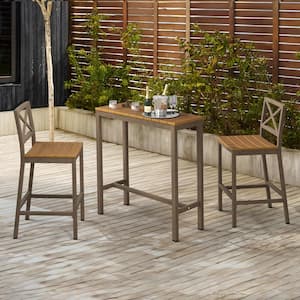 38 in. W Brown Outdoor Bar Table HDPS Material Rectangular Outdoor High Top Table with Metal Frame (Set of 2)