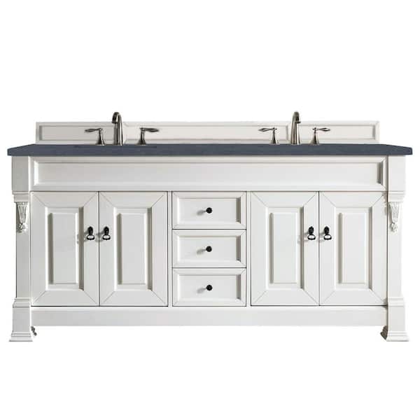 James Martin Vanities Brookfield 72 in. W x 23.5 in. D x 34.3 in. H Bath Vanity in Bright White with Quartz Top in Charcoal Soapstone