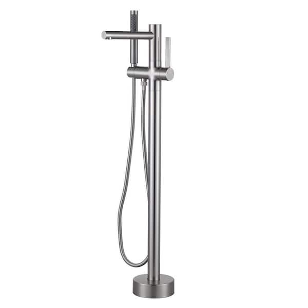 Single Handle Freestanding Tub Faucet with Hand Shower in Brushed Nickel