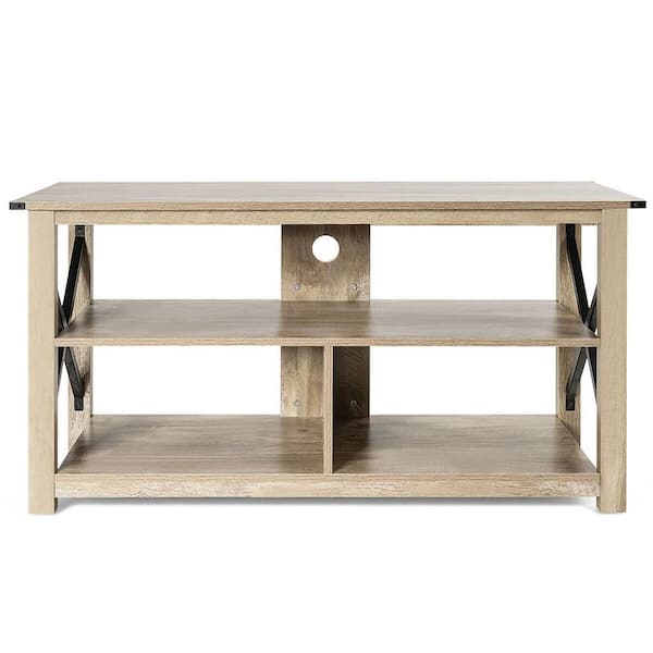 47 in. W  Gray 3-Tier TV Stand Entertainment Center for TV's up to 55 in. with Open Shelves