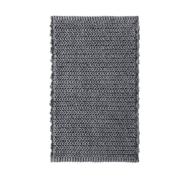 40 in. L x 24 in. W x 0.5 in. H Rectangular Cotton Chenille Chain Stitch Bath Accessory Bath Rug in Charcoal
