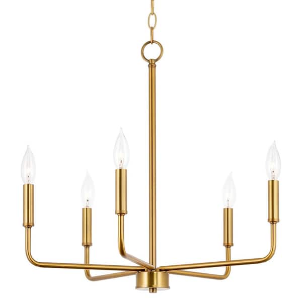 Kira Home Camille 60-Watt 5-Light Warm Brass Modern Chandelier, No Bulb Included
