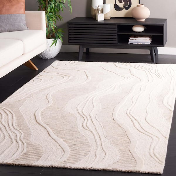 Fifth Avenue 4 ft. x 6 ft. Natural/Ivory Waves High-Low Area Rug