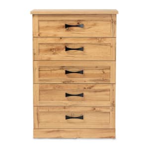 Colburn 5-Drawer Oak Brown Chest of Drawers (46.4 in. H x 31.5 in. W x 15.75 in. D)