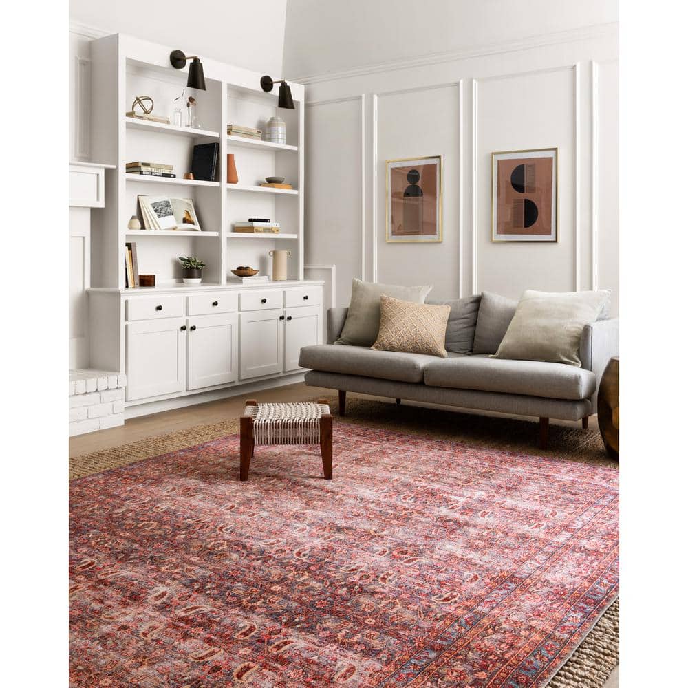Hand-Knotted Blue and Crimson Floral Motif Area Rug