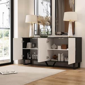 63 in. L Rectangle White Wooden Modern Console Table Sideboard With Pop-up Doors & Adjustable Shelves, Entryway Hallway
