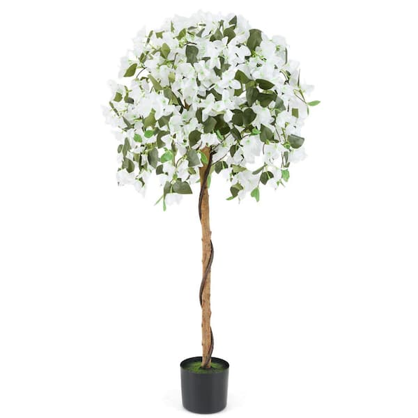 4.5 ft. Artificial Azalea Tree in Cement Pot for In-Outdoor Decor