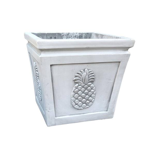 DurX-litecrete 10.24 in. x 10.24 in. x 8.66 in. Light Grey Lightweight Concrete Pineapple Embossed Flared Square Small Planter