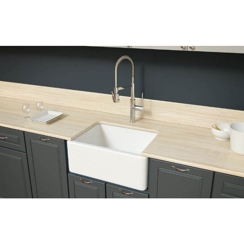 24'' White Fireclay Farmhouse Apron Single Bowl Kitchen Sink