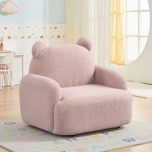 Raye Pink Velvet Teddy Bear Shaped Kids Armchair with Black Legs