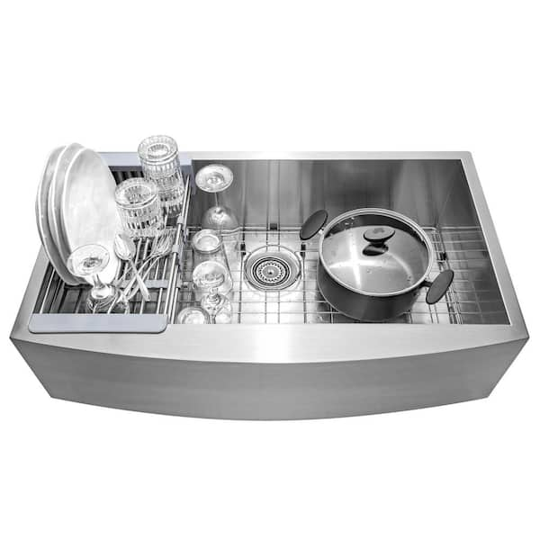 AKDY Farmhouse Apron Front 33-in x 22-in Brushed Stainless Steel