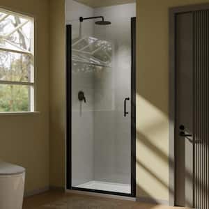 34 in. W x 72 in. H Pivot Frameless Shower Door in Black Finish with Clear Glass