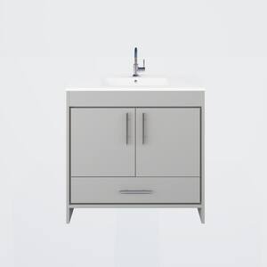 Pacific 36 in. x 18 in. D Bath Vanity in Gray with Ceramic Vanity Top in White with White Basin