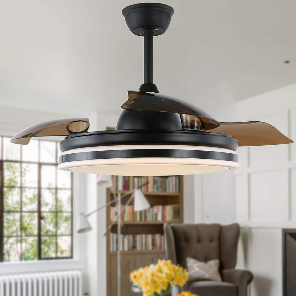 Bella Depot 36 In. LED Black Retractable Ceiling Fan With Light And ...