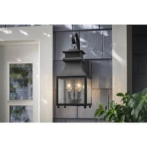 Rainbrook 24 in. 2-Light Matte Black Extra Large Outdoor Wall Light Fixture with Seeded Glass