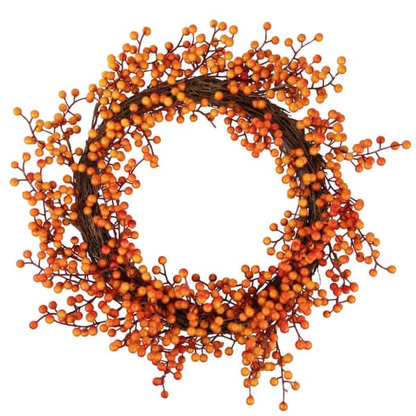 Artificial Berries Fall Harvest Twig Wreath 18 in. Orange and Red-Unlit