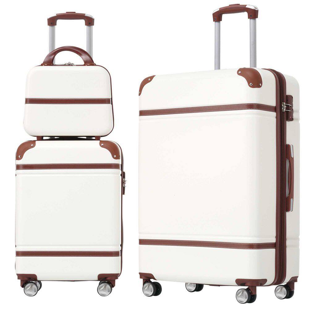 3-Piece White Hardshell and Cosmetic Case Spinner Luggage Set with TSA Lock Lightweight