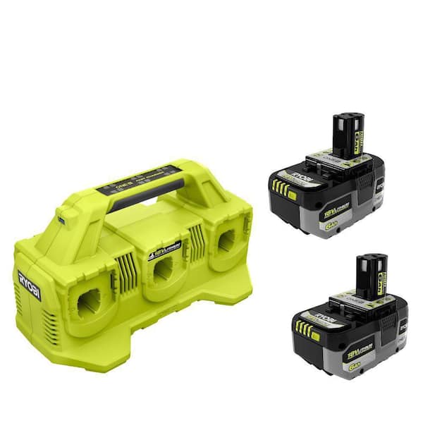 ONE+ 18V 6-Port Fast Charger with 6.0 Ah HIGH PERFORMANCE Battery (2-Pack)
