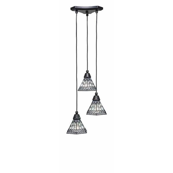 Unbranded Condor 3 Light Matte Black, Cluster Pendant Light with 7 in. Pewter Art Glass Shades, No bulbs included