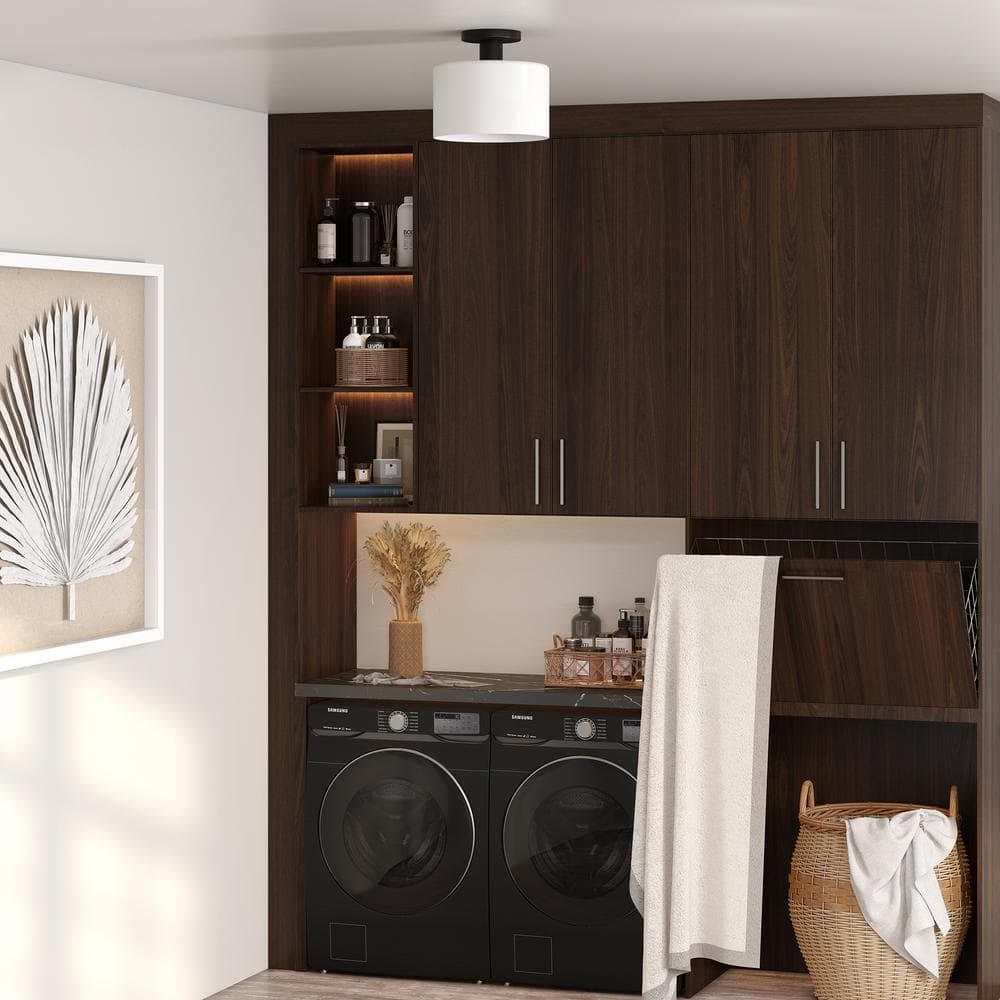 Henri 10" Matte Black Semi Flush Mount with White Glass Drum Shade