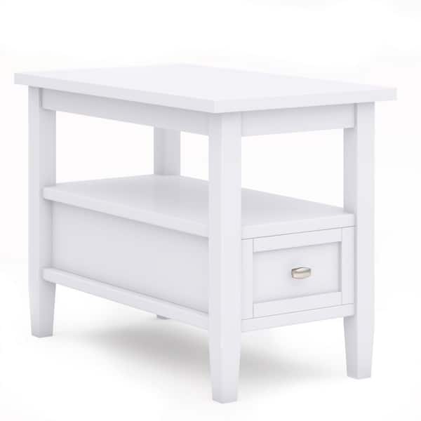 Simpli Home Warm Shaker Solid Wood 14 in. Wide Rectangle Transitional Narrow Side Table in White