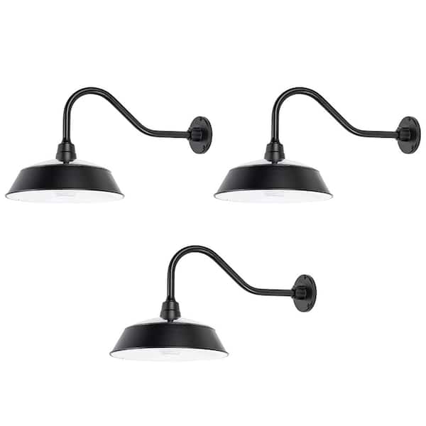Cottage Black Aluminum Solar Barn Light Dusk-to-Dawn Outdoor Integrated Warm White LED Wall Barn Light for Garage 3-Pack