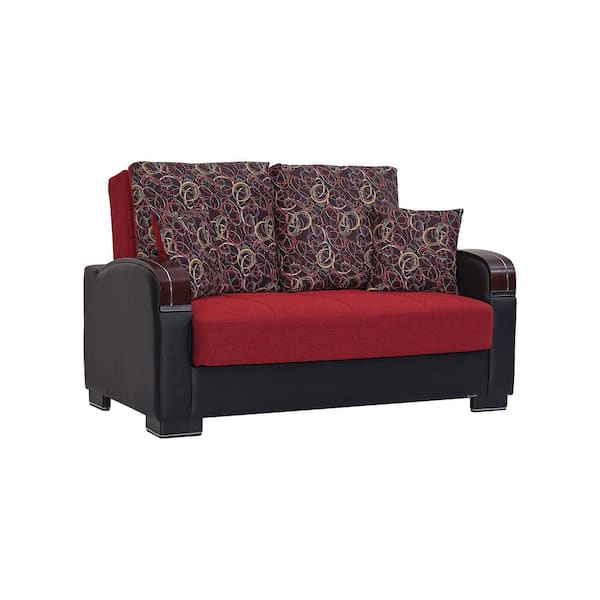 Ottomanson Goliath Collection Convertible 63 in. Red Chenille 2-Seater Loveseat with Storage