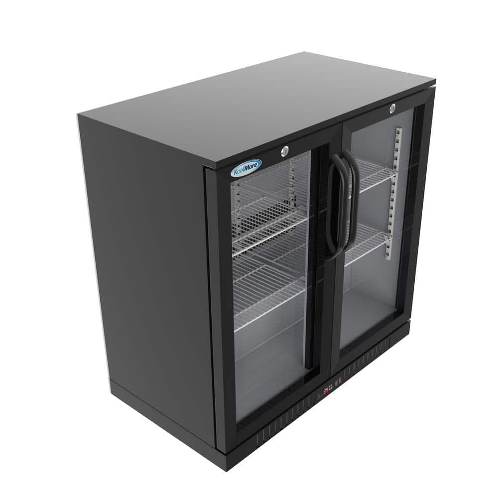 Black Glass Two-Door LED-Lit Back Bar Refrigerator