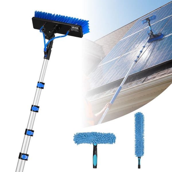 Water Fed Pole Kit, 24 ft.Solar Panel Cleaning Pole with Extendable Aluminum Telescopic Pole, 180° Rotatable Brush Head