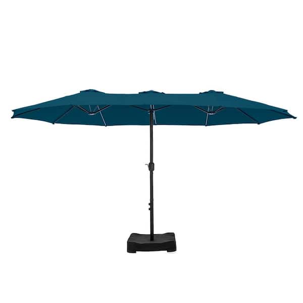 PHI VILLA 15 ft. Market Patio Umbrella 2-Side in Lyons Blue with Base and Sandbags