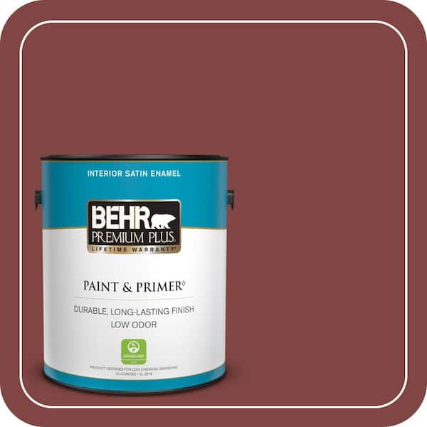 BEHR PREMIUM PLUS 1 gal. #ECC-15-3 Cherry Bark Satin Enamel Low Odor Interior Paint & Primer