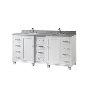 Ultimate Classic 71 in. W x 25 in. Dx 34 in. H Double Bath Vanity in White with White Carrara Marble Top