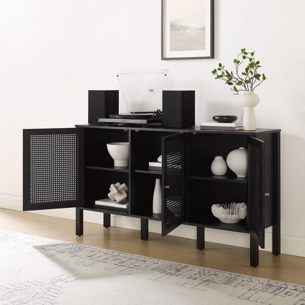 Perry Black Matte MDF Sideboard with Poly-Rattan Mesh Doors