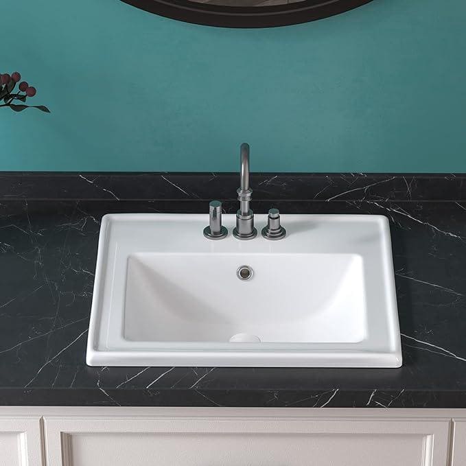 Malibu 19-7/8 in. Bathroom Sink in White Glazed Ceremic Rectangular Drop-In
