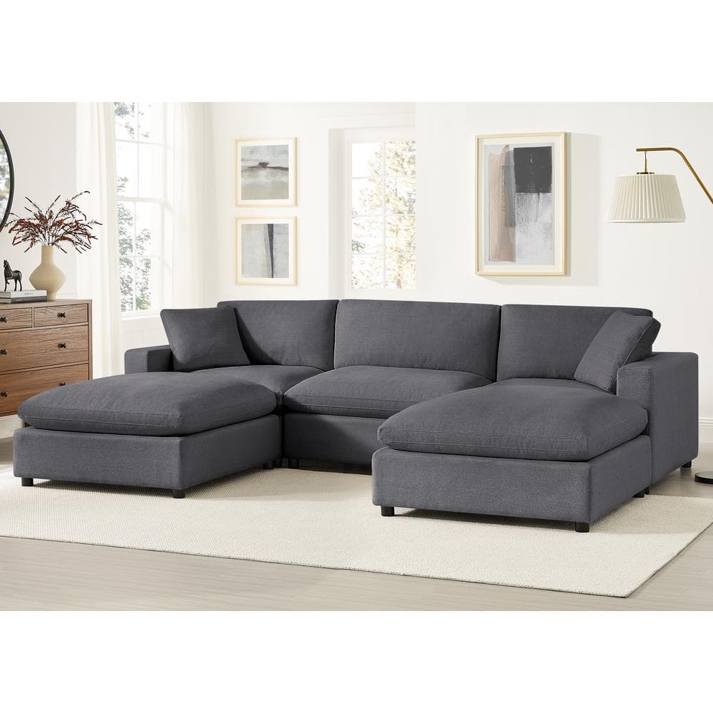 Casella 120 in. Square Arm 5-Piece Polyester Fabric Modular Chofa Sectional