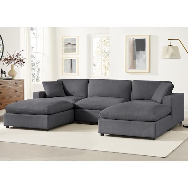 Casella 120 in. Square Arm 5-Piece Polyester Fabric Modular Chofa Sectional in Charcoal Fabric