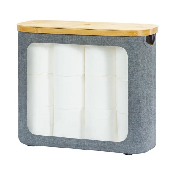 Toilet Paper Storage with Lid for Up to 12 Rolls, Large Toilet Paper Basket, Free Standing Bathroom Organizer, Gray