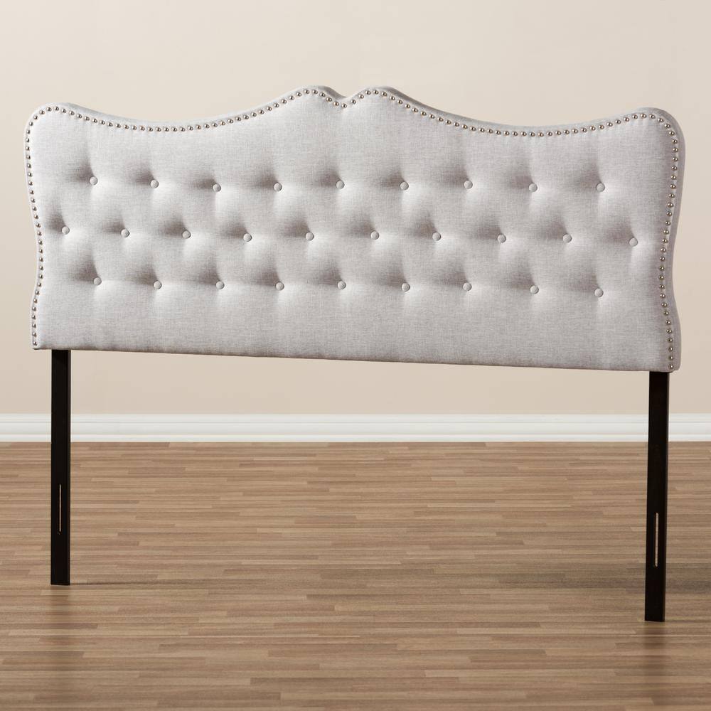 Beige Tufted Upholstered Queen Headboard with Wood Frame