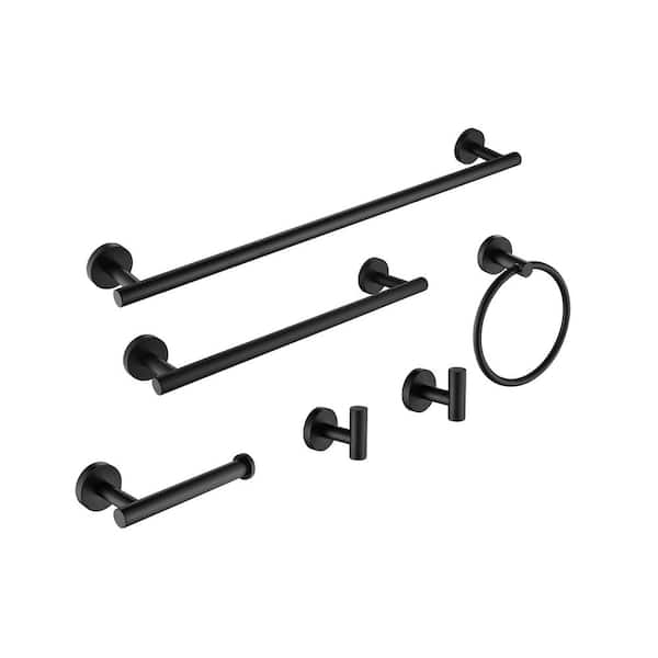 FUNKOL 6-Piece Stainless Steel Bath Hardware Set with Mounting Hardware in Matte Black