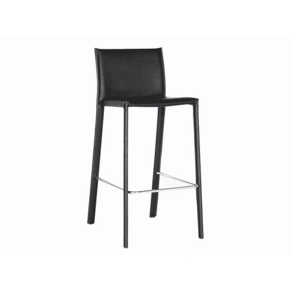 Black Leather and Wood Counter Height Stool Set
