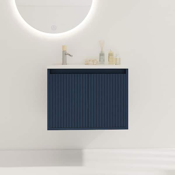 Staykiwi 24 in. W x 18 in. D x 18 in. H Wall Mounted Bathroom Vanity in Navy Blue with White Cultured Marble Top