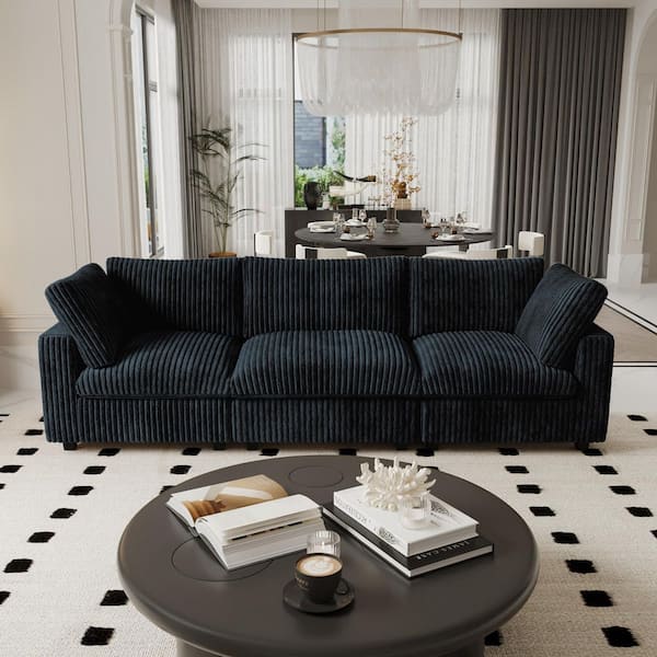 Lawson Cloud Couch 118 in. Square Arm Plush Velvet Solid Wood Modular Convertible Sofa with Washable Covers in. Black