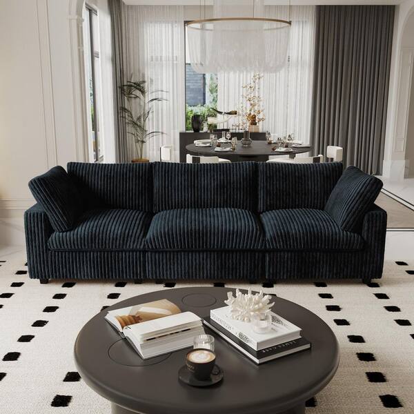 Lawson Cloud Couch 118 in. Square Arm Plush Velvet Solid Wood Modular Convertible Sofa with Washable Covers in. Black