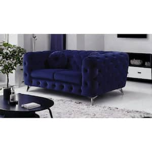 72 in. Blue Solid Faux Leather 2-Seater Loveseat