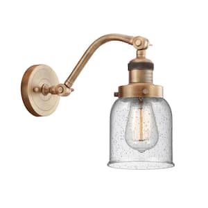 Bell 5 in. 1-Light Brushed Brass Wall Sconce with Seedy Glass Shade