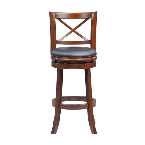 Benjara 43 in. Brown Low Back Rich Vegan Faux Leather Solid Wood Swivel Bar Stool