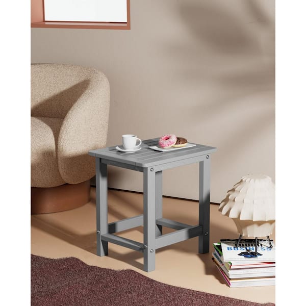 16.73 in. H Grey Square Single Layer Plastic Adirondack Outdoor Patio Side Table