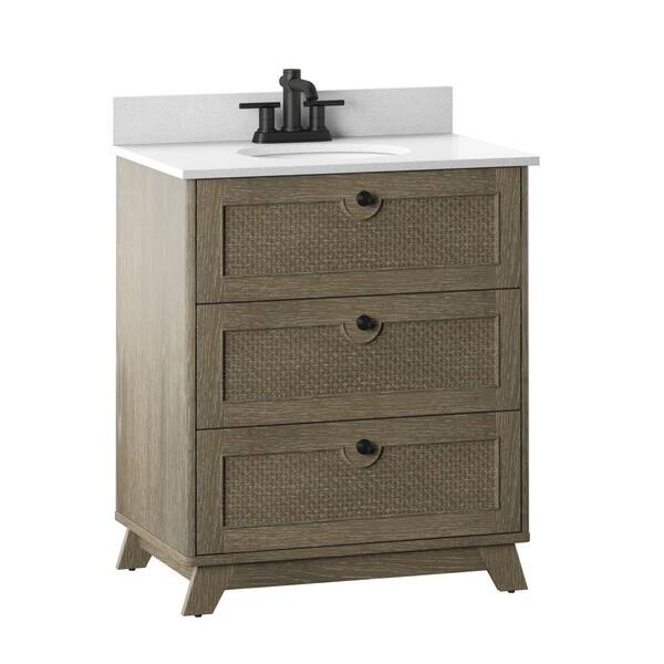 Twin Star Home 30 In W X 20 D Bath Vanity Laurel Oak With Stone Top White Basin 30bv610 Qo664 The Depot - Home Depot Bathroom Vanities With Tops 30 Inch