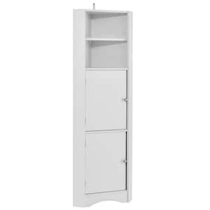 14.96 in. W x 14.96 in. D x 61.02 in. H White Bathroom Corner Linen Cabinet with Doors and Adjustable Shelves