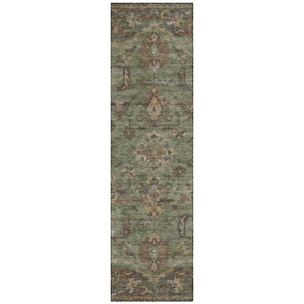 Chantille Machine Washable Indoor/Outdoor Abstract ACN2793 Olive 2 ft. x 7 ft. Runner Rug